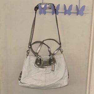 Coach White Leather Crossbody Tote with Silver Accents